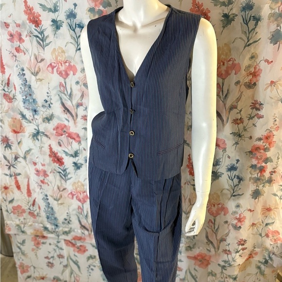 Vintage Lizsport Blue Relaxed Fit V-Neck Pantsuit - Picture 4 of 16